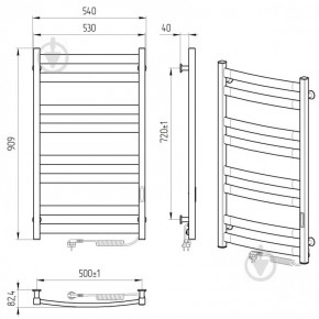Electric towel heater with timer Laris Atlant P8, 500x900, black, right "ECO" Electric Towel Heaters