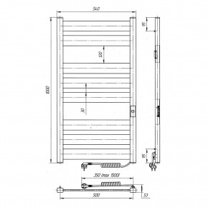 Electric towel heater with timer Grut P8, 500x1000, white, right "ECO" Electric Towel Heaters