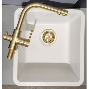 Kitchen sink / White + Gold faucet PVD