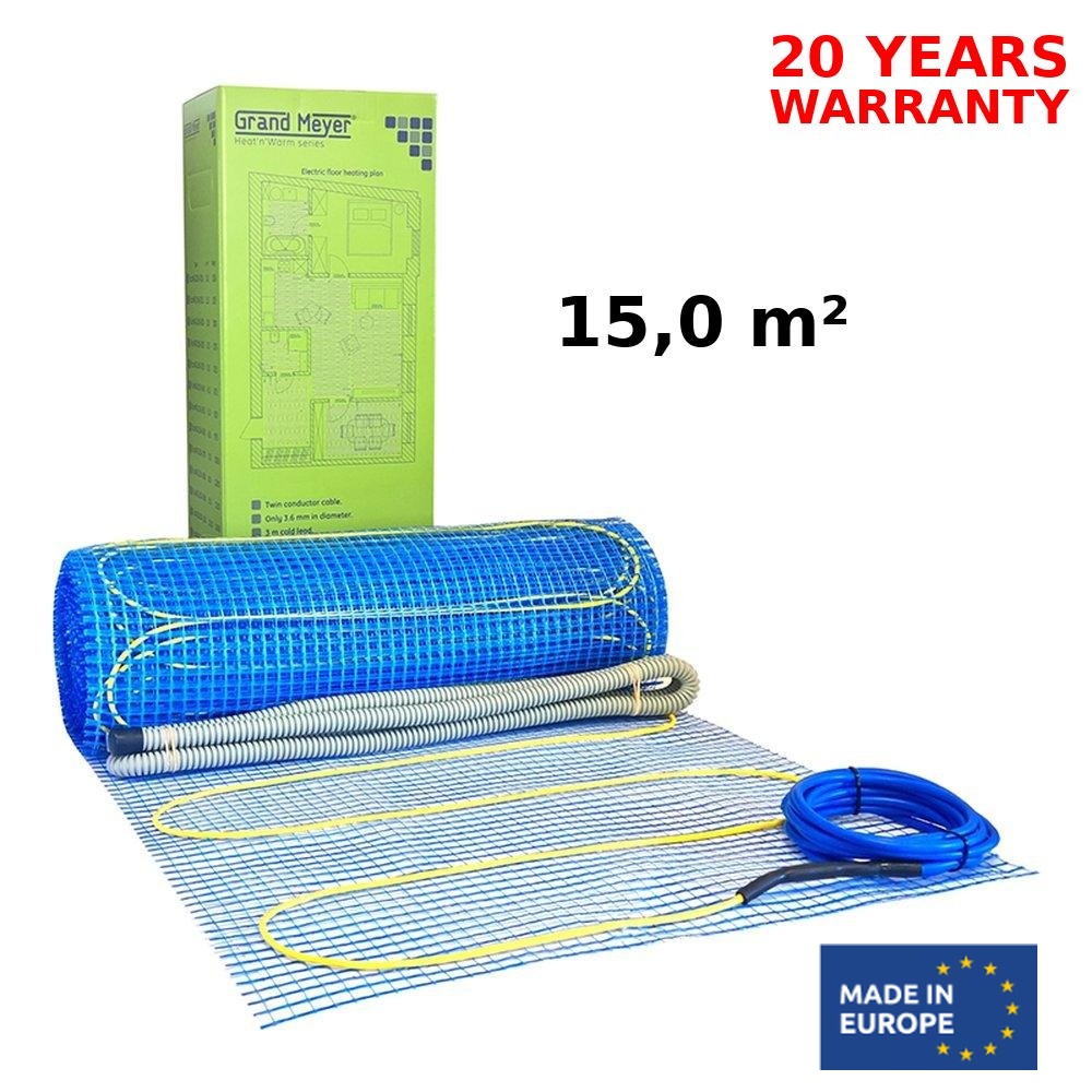 Underfloor Heating Mat 15 m², 170 W/m², 2550 W Electric floor heating Grand Meyer