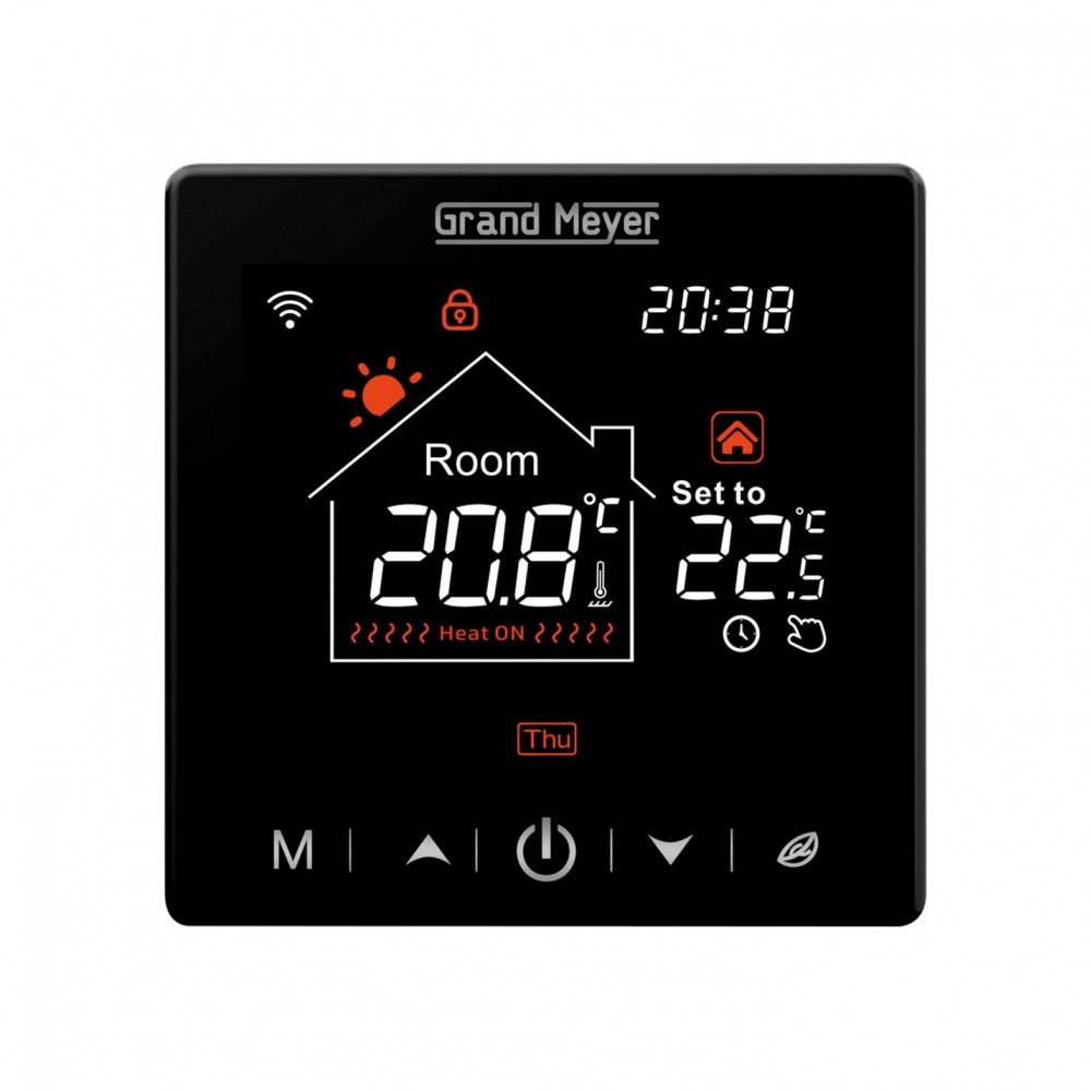 Wi-Fi Programmable Temperature Controller SN-20, 16 A, Black Electric floor heating Grand Meyer